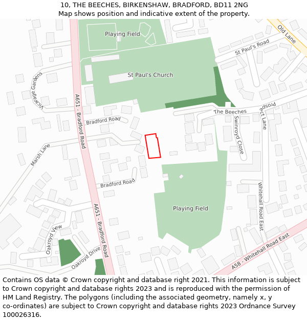 10, THE BEECHES, BIRKENSHAW, BRADFORD, BD11 2NG: Location map and indicative extent of plot