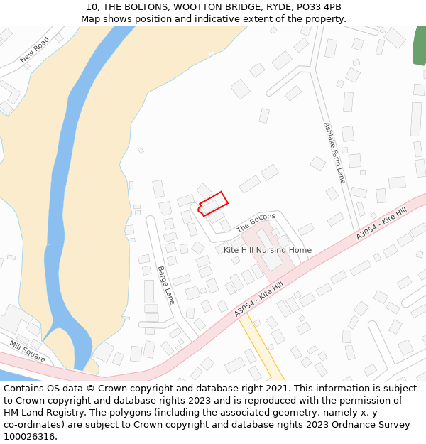 10, THE BOLTONS, WOOTTON BRIDGE, RYDE, PO33 4PB: Location map and indicative extent of plot