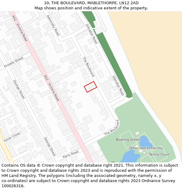 10, THE BOULEVARD, MABLETHORPE, LN12 2AD: Location map and indicative extent of plot