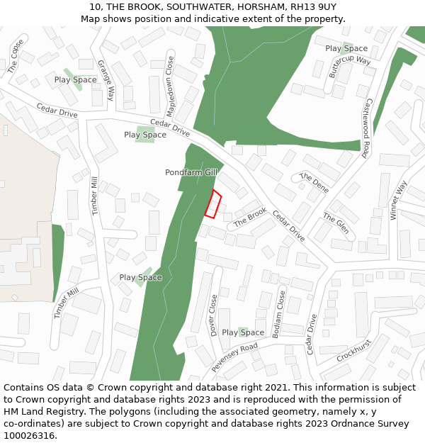 10, THE BROOK, SOUTHWATER, HORSHAM, RH13 9UY: Location map and indicative extent of plot