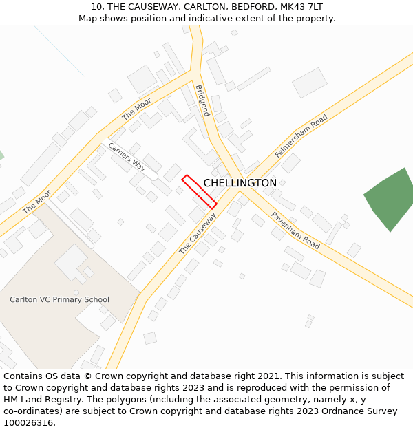 10, THE CAUSEWAY, CARLTON, BEDFORD, MK43 7LT: Location map and indicative extent of plot