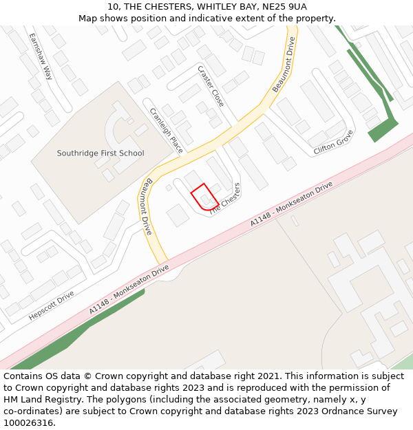 10, THE CHESTERS, WHITLEY BAY, NE25 9UA: Location map and indicative extent of plot