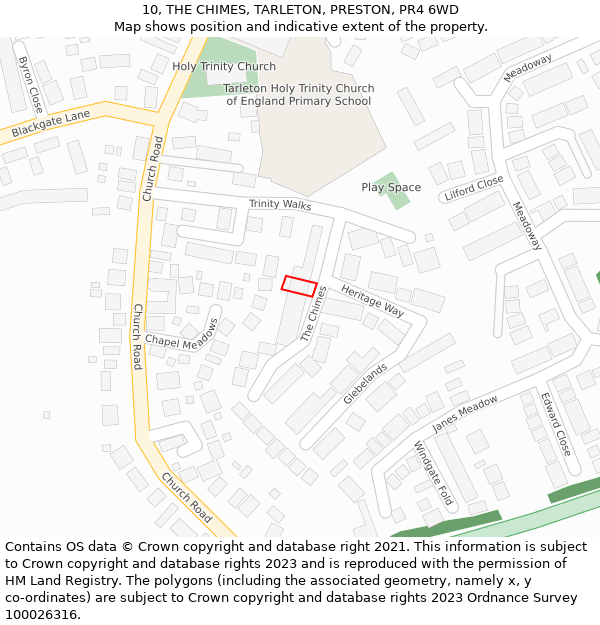 10, THE CHIMES, TARLETON, PRESTON, PR4 6WD: Location map and indicative extent of plot