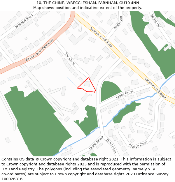 10, THE CHINE, WRECCLESHAM, FARNHAM, GU10 4NN: Location map and indicative extent of plot