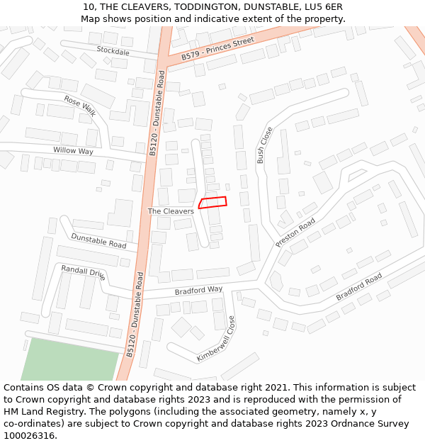 10, THE CLEAVERS, TODDINGTON, DUNSTABLE, LU5 6ER: Location map and indicative extent of plot