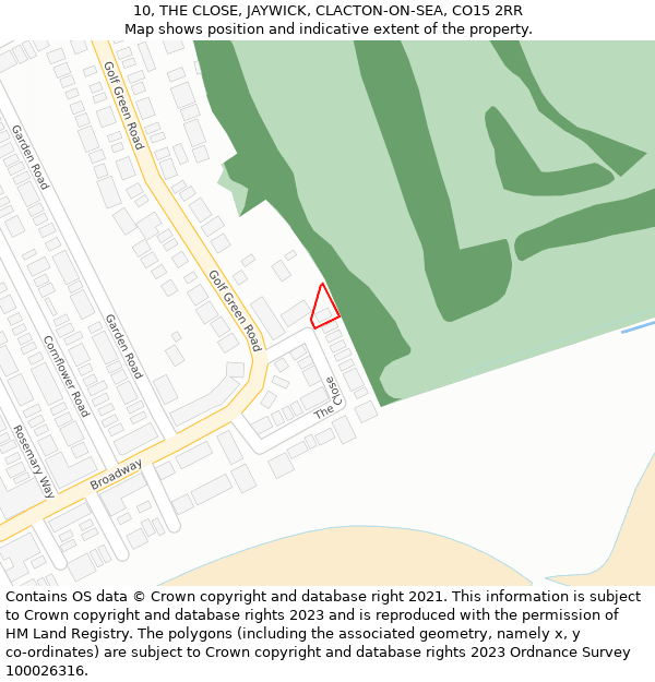 10, THE CLOSE, JAYWICK, CLACTON-ON-SEA, CO15 2RR: Location map and indicative extent of plot