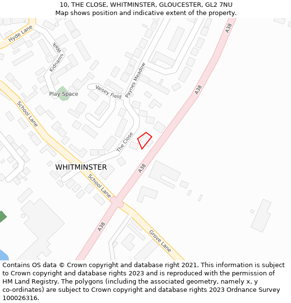 10, THE CLOSE, WHITMINSTER, GLOUCESTER, GL2 7NU: Location map and indicative extent of plot