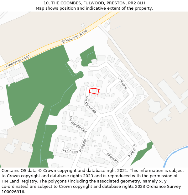 10, THE COOMBES, FULWOOD, PRESTON, PR2 8LH: Location map and indicative extent of plot