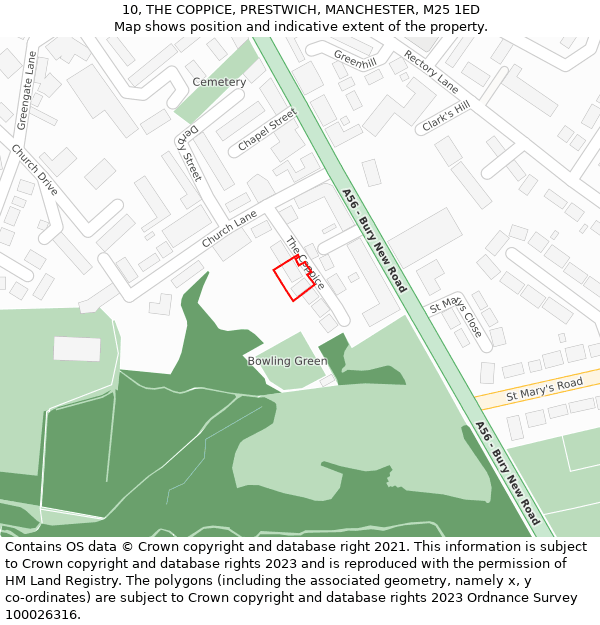 10, THE COPPICE, PRESTWICH, MANCHESTER, M25 1ED: Location map and indicative extent of plot