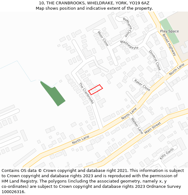 10, THE CRANBROOKS, WHELDRAKE, YORK, YO19 6AZ: Location map and indicative extent of plot