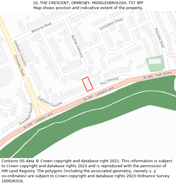 10, THE CRESCENT, ORMESBY, MIDDLESBROUGH, TS7 9PF: Location map and indicative extent of plot