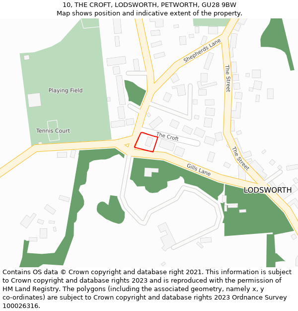 10, THE CROFT, LODSWORTH, PETWORTH, GU28 9BW: Location map and indicative extent of plot