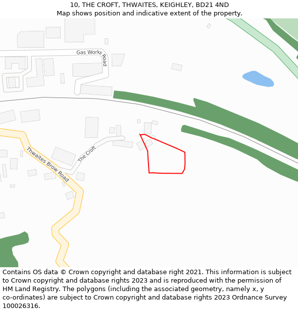 10, THE CROFT, THWAITES, KEIGHLEY, BD21 4ND: Location map and indicative extent of plot