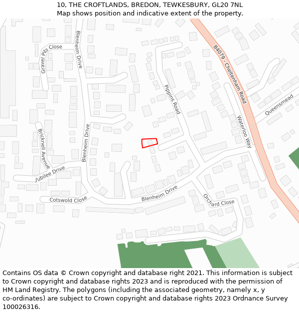 10, THE CROFTLANDS, BREDON, TEWKESBURY, GL20 7NL: Location map and indicative extent of plot