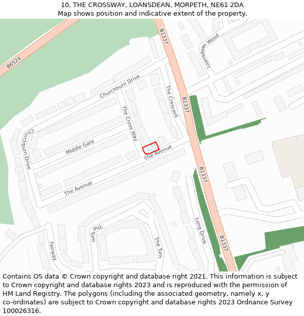 10, THE CROSSWAY, LOANSDEAN, MORPETH, NE61 2DA: Location map and indicative extent of plot