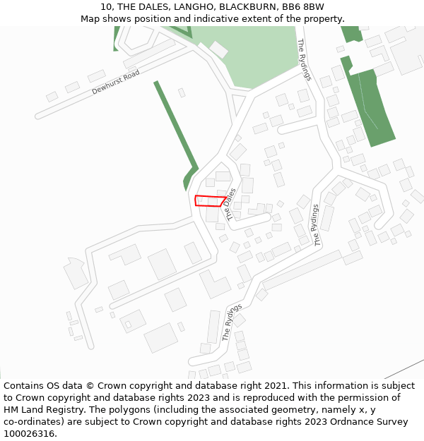 10, THE DALES, LANGHO, BLACKBURN, BB6 8BW: Location map and indicative extent of plot