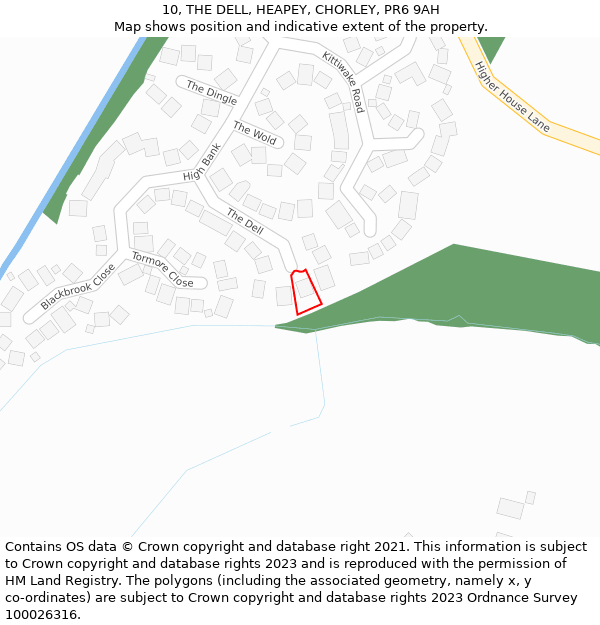 10, THE DELL, HEAPEY, CHORLEY, PR6 9AH: Location map and indicative extent of plot
