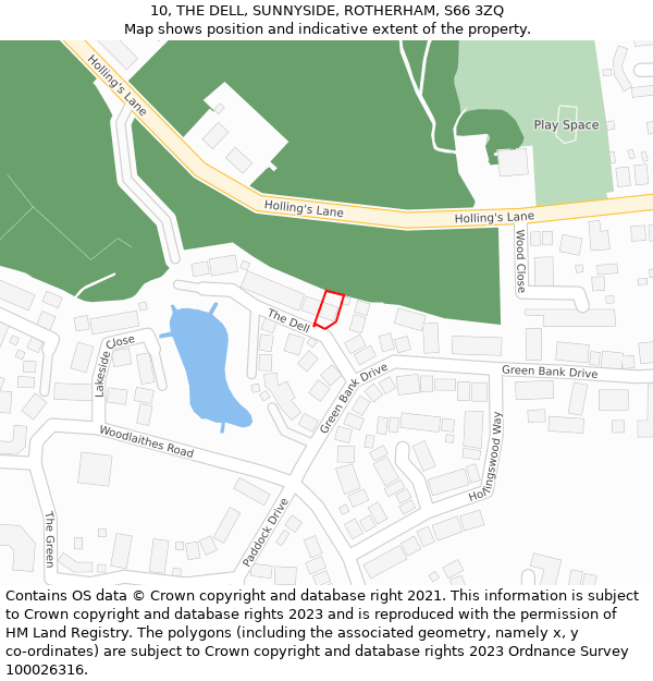 10, THE DELL, SUNNYSIDE, ROTHERHAM, S66 3ZQ: Location map and indicative extent of plot