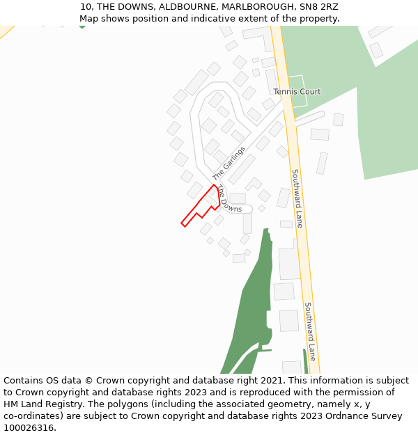 10, THE DOWNS, ALDBOURNE, MARLBOROUGH, SN8 2RZ: Location map and indicative extent of plot