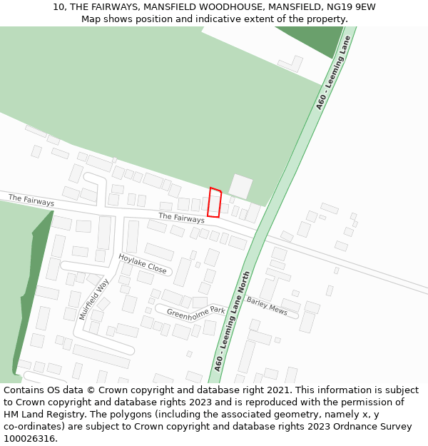 10, THE FAIRWAYS, MANSFIELD WOODHOUSE, MANSFIELD, NG19 9EW: Location map and indicative extent of plot