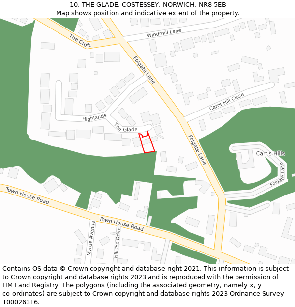 10, THE GLADE, COSTESSEY, NORWICH, NR8 5EB: Location map and indicative extent of plot