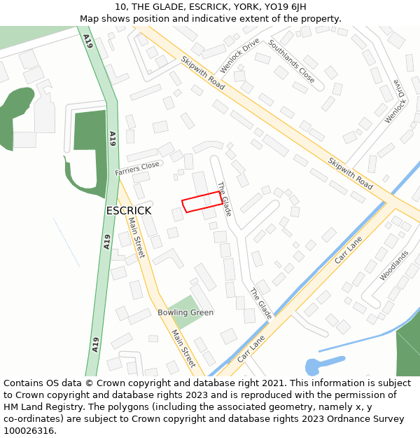 10, THE GLADE, ESCRICK, YORK, YO19 6JH: Location map and indicative extent of plot