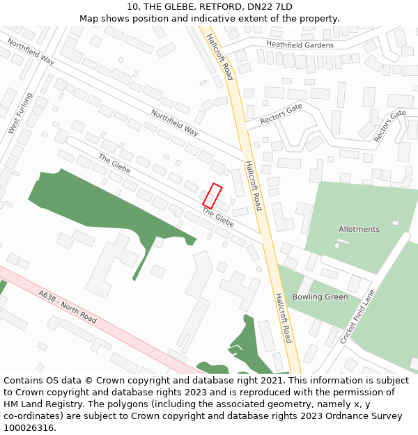 10, THE GLEBE, RETFORD, DN22 7LD: Location map and indicative extent of plot