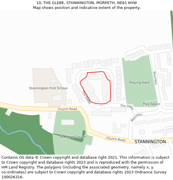 10, THE GLEBE, STANNINGTON, MORPETH, NE61 6HW: Location map and indicative extent of plot