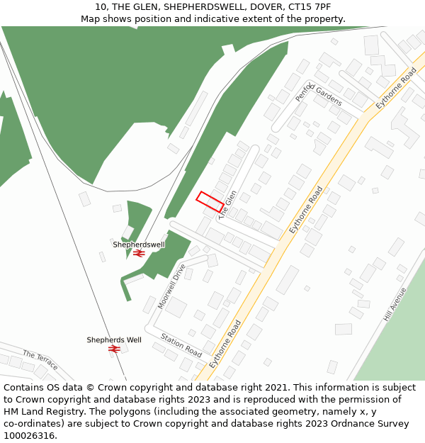 10, THE GLEN, SHEPHERDSWELL, DOVER, CT15 7PF: Location map and indicative extent of plot