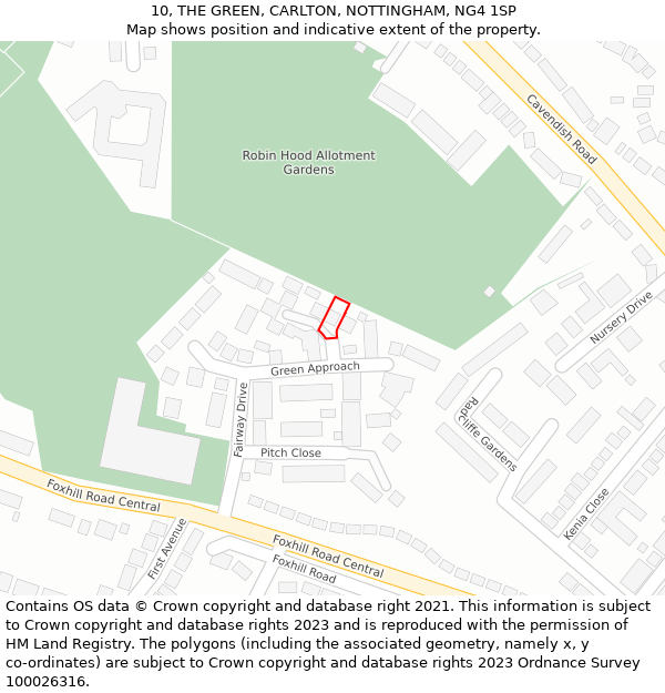 10, THE GREEN, CARLTON, NOTTINGHAM, NG4 1SP: Location map and indicative extent of plot