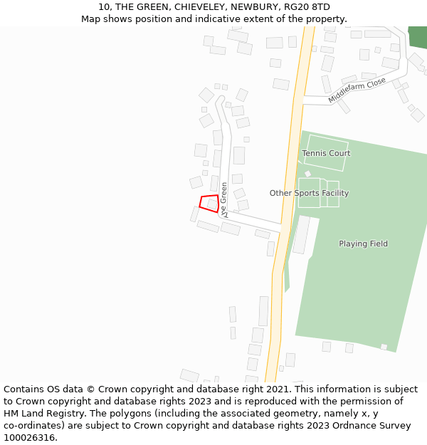 10, THE GREEN, CHIEVELEY, NEWBURY, RG20 8TD: Location map and indicative extent of plot