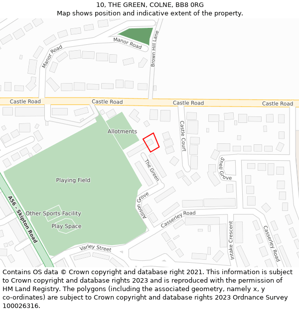 10, THE GREEN, COLNE, BB8 0RG: Location map and indicative extent of plot