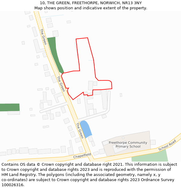10, THE GREEN, FREETHORPE, NORWICH, NR13 3NY: Location map and indicative extent of plot