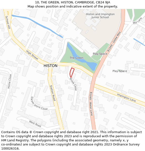 10, THE GREEN, HISTON, CAMBRIDGE, CB24 9JA: Location map and indicative extent of plot