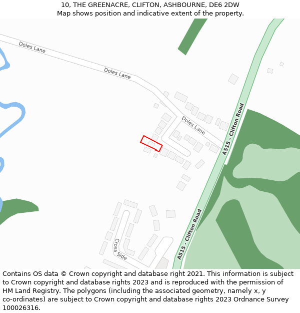 10, THE GREENACRE, CLIFTON, ASHBOURNE, DE6 2DW: Location map and indicative extent of plot