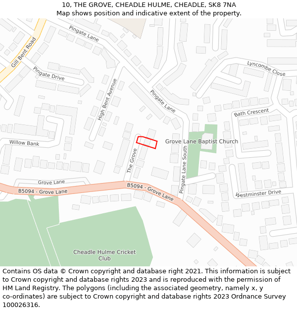 10, THE GROVE, CHEADLE HULME, CHEADLE, SK8 7NA: Location map and indicative extent of plot