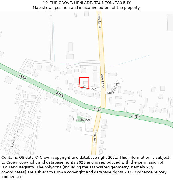 10, THE GROVE, HENLADE, TAUNTON, TA3 5HY: Location map and indicative extent of plot