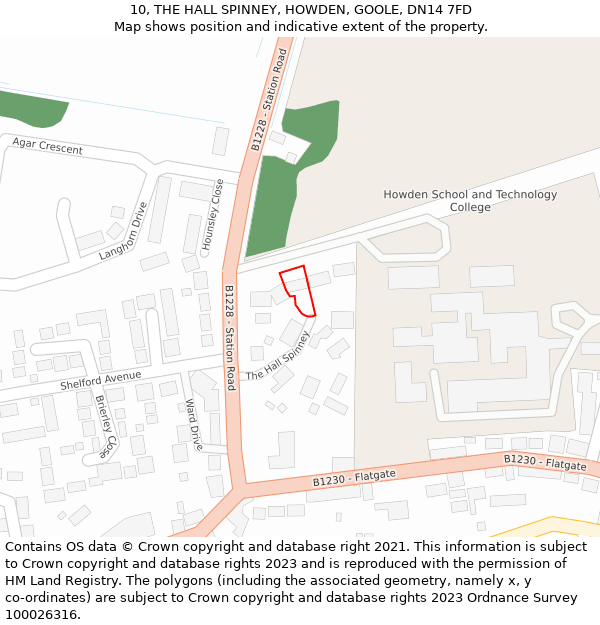 10, THE HALL SPINNEY, HOWDEN, GOOLE, DN14 7FD: Location map and indicative extent of plot