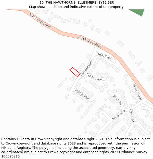 10, THE HAWTHORNS, ELLESMERE, SY12 9ER: Location map and indicative extent of plot