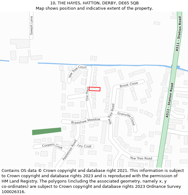 10, THE HAYES, HATTON, DERBY, DE65 5QB: Location map and indicative extent of plot