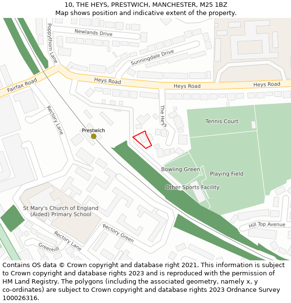 10, THE HEYS, PRESTWICH, MANCHESTER, M25 1BZ: Location map and indicative extent of plot