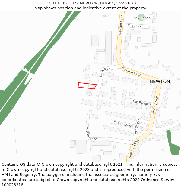 10, THE HOLLIES, NEWTON, RUGBY, CV23 0DD: Location map and indicative extent of plot