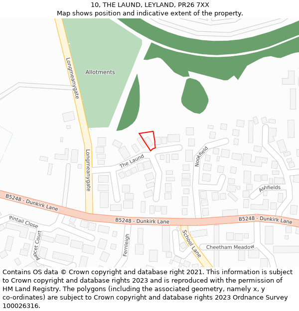 10, THE LAUND, LEYLAND, PR26 7XX: Location map and indicative extent of plot