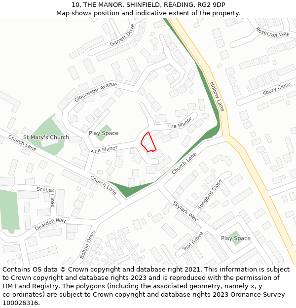 10, THE MANOR, SHINFIELD, READING, RG2 9DP: Location map and indicative extent of plot