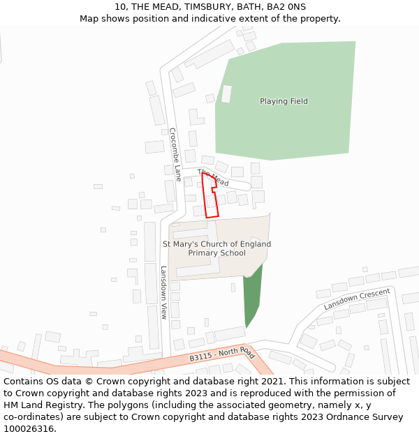 10, THE MEAD, TIMSBURY, BATH, BA2 0NS: Location map and indicative extent of plot