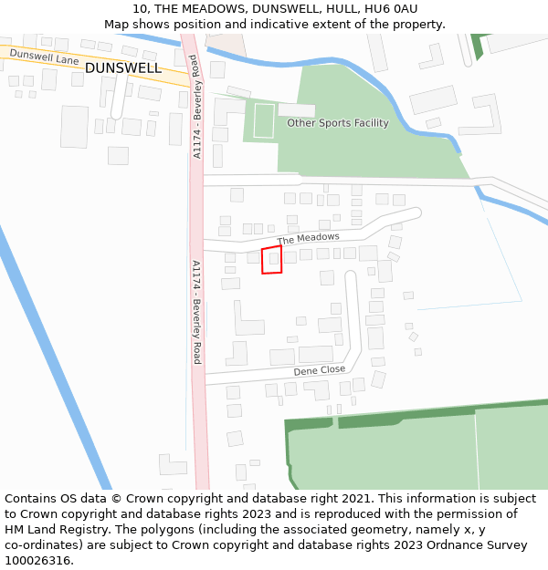 10, THE MEADOWS, DUNSWELL, HULL, HU6 0AU: Location map and indicative extent of plot