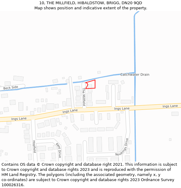 10, THE MILLFIELD, HIBALDSTOW, BRIGG, DN20 9QD: Location map and indicative extent of plot