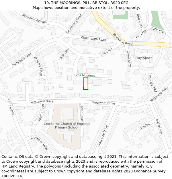 10, THE MOORINGS, PILL, BRISTOL, BS20 0EG: Location map and indicative extent of plot