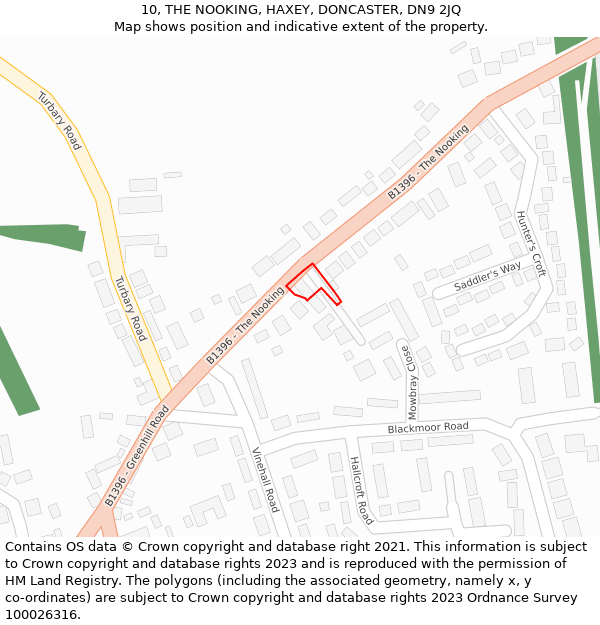 10, THE NOOKING, HAXEY, DONCASTER, DN9 2JQ: Location map and indicative extent of plot