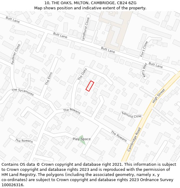 10, THE OAKS, MILTON, CAMBRIDGE, CB24 6ZG: Location map and indicative extent of plot